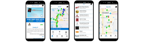 Eat and Play Card app screens